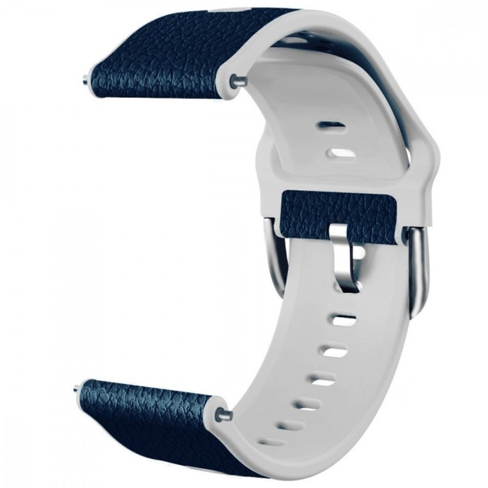 Curea hibrid piele-silicon compatibila cu Pebble Time Steel, Telescoape QR, 22mm, MLS Blue