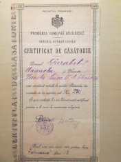 1904, Certif. casatorie, com. Bucuresci, Garabet Unanolu &amp;amp; Janeta Luisa Ionescu foto