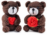Set 2 figurine Ursuleti Decorer Textil Plus Multicolor Rustic Valentines Day 7x6.5x9 cm