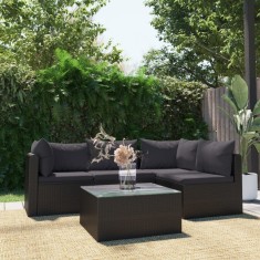 vidaXL Set mobilier de gradina cu perne, 5 piese, negru, poliratan foto