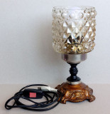 Lampa din fonta cu abajur sepia, veioza romaneasca vintage functionala