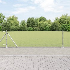 Gard hexagonal vidaXL 0.4x10 m din oțel zincat, St&acirc;lpi de gard vidaXL cu plăci de bază 7 buc &Oslash;32mm 50cm din oțel zincat