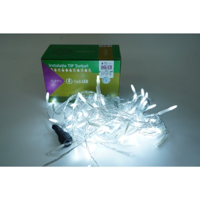 Instalatie de Craciun Flippy&amp;reg; Tip Turturi, Franjuri cu Flash, Sectiune 3 m, 96 LED-uri, Interconectabila, Fir Transparent, Alb Rece foto