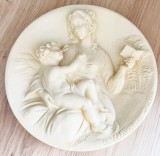 Farfurie / Icoană - alabastru- Italia - Madona Renasterii - A. Santangela