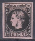 ROMANIA1866 LP 20 a CAROL FAVORITI 20 PARALE NEGRU/ROZ HARTIE SUBTIRE LIPSA GUMA, Nestampilat