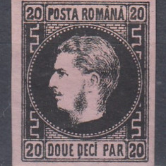 ROMANIA1866 LP 20 a CAROL FAVORITI 20 PARALE NEGRU/ROZ HARTIE SUBTIRE LIPSA GUMA