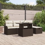 Set de sofa pentru gradina Gossi cu 6 piese si perne maro ratan polietilenic, sofa pentru gradina Gossi cu 2 locuri cu spatiu de depozitare si perne m