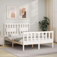 vidaXL Cadru de pat cu tăblie, alb, 140x200 cm, lemn masiv