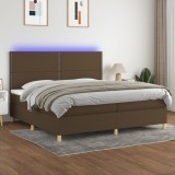 vidaXL Pat cu arcuri, saltea și LED, maro &icirc;nchis, 200x200 cm, textil