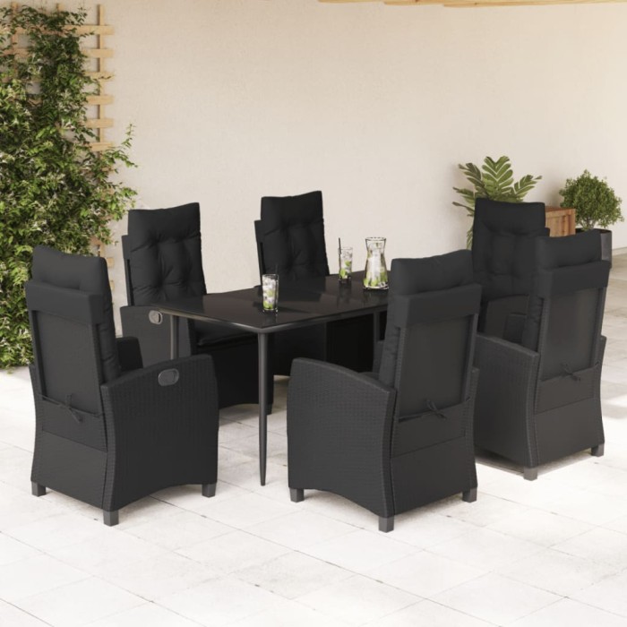 vidaXL Set mobilier de grădină cu perne, 7 piese, negru, poliratan 3212748