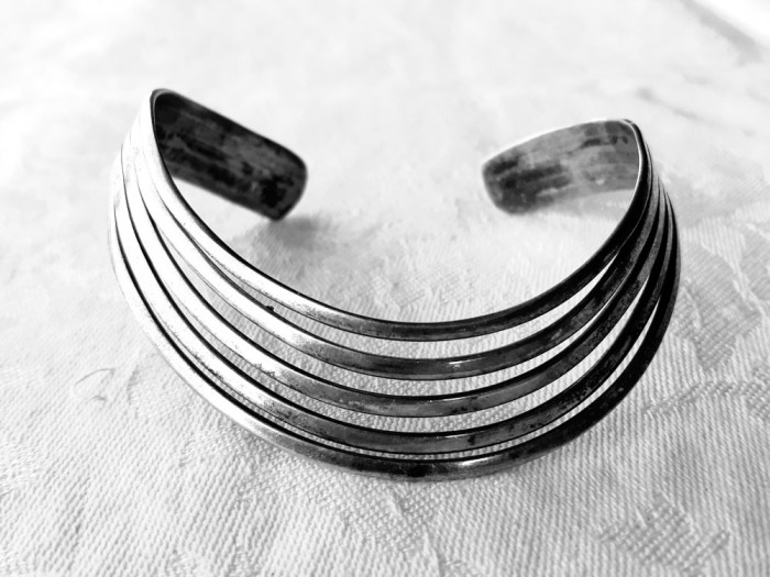 argint BRATARA REGLABILA MASIVA art deco FRANTA de efect SUPERBA vintage