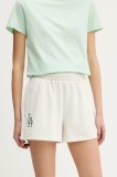 New Era pantaloni scurți culoarea bej, melanj, high waist, 60596481