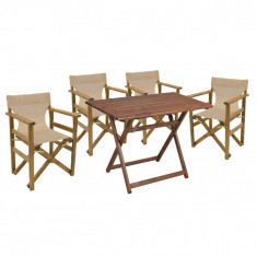 Set mobilier de gradina 5 piese Retto, Pakoworld, masa si 4 scaune, 100x60x71 cm, lemn masiv de fag/PVC perforat, bej