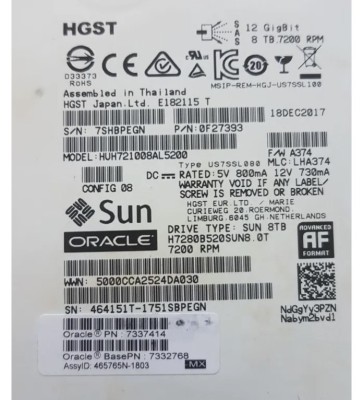 Hard disk server NOU desigilat Sun Oracle SAS 12Gb 8Tb 7200 RPM 256Mb cache 7337414 7332768 HUH721008AL5200 0F27393 foto