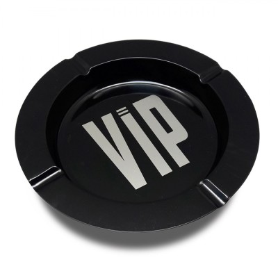 Scrumieră Metalică, Rotundă, Mesaj VIP, Diametru 14 cm, Negru foto