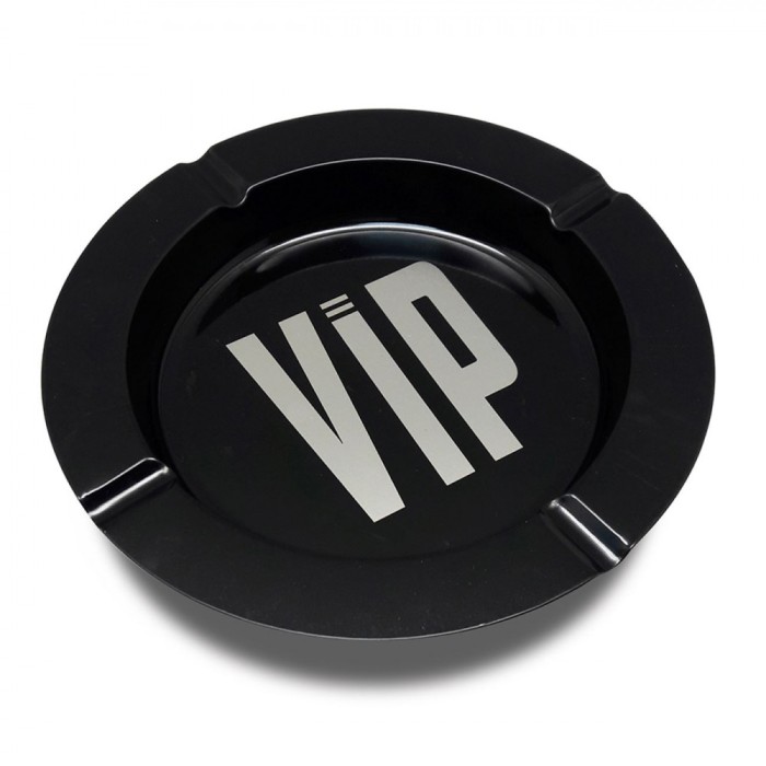 Scrumieră Metalică, Rotundă, Mesaj VIP, Diametru 14 cm, Negru