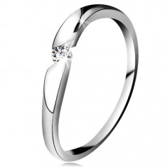 Inel cu diamant din aur alb 14K - diamant transparent într-un decupaj oblic - Marime inel: 54