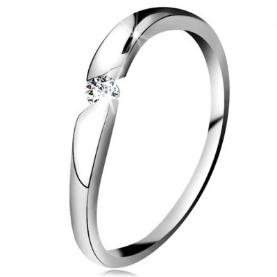 Inel cu diamant din aur alb 14K - diamant transparent &amp;icirc;ntr-un decupaj oblic - Marime inel: 58 foto