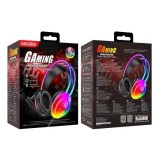 Casti cu Fir, On Ear, 3.5mm, 2m cablu, Gaming, Light Ambient, Negru, Casti cu microfon