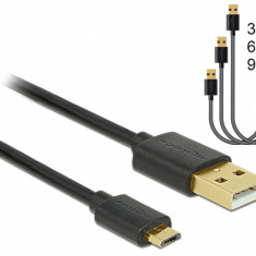 Cablu de date si incarcare Fast/Quick Charging (incarcare rapida) USB 2.0 la micro USB-B 3 buc/set Negru, Delock 83680