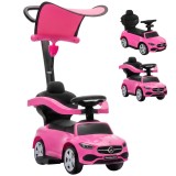 AIYAPLAY Mașinuță pentru copii 3 &icirc;n 1 Mercedes-Benz sub licență, barieră de protecție, spațiu de depozitare, claxon, 83x40x90cm, Roz | Aosom Romania
