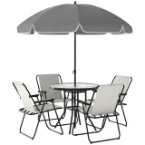 Outsunny Set de Mobilier de Grădină din 6 Piese cu Umbrelă de Soare, Masă și Scaune Pliante, Ф80x70 cm, Alb Crem | Aosom Romania