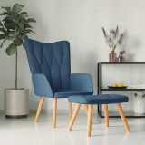 VidaXL Scaun de relaxare cu taburet, albastru, textil