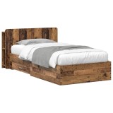 vidaXL Cadru de pat cu depozitare cu headboard Lemn vechi 90 x 190 cm 3433713