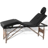 Masa de masaj pliabila vidaXL, 4 zone, cadru lemn, negru, reglabila, cu geanta transport, 186x68 cm, max 150kg