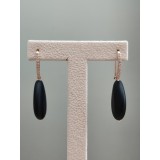 Cumpara ieftin Cercei Argint 925 Placati Aur Roz cu Agat Negru Satinat, Ovali, Zirconiu, 5cm, Timeless, Fabricati Manual in Italia
