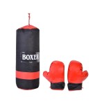 Sac cu manusi de box pentru copii JUNIOR BOXER, Negru-Rosu, 55x20 cm