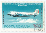 **Rom&acirc;nia, LP 918/1976, 50 ani prima linie aeriana nationala, eroare, oblit., Stampilat