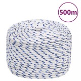 VidaXL Fr&acirc;nghie de barcă, alb, 10 mm, 500 m, polipropilenă