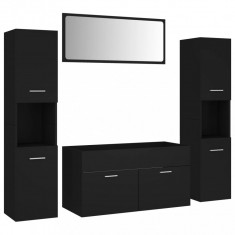 Set mobilier de baie, negru, lemn prelucrat