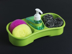 Dispenser sapun lichid cu suport burete-Verde foto