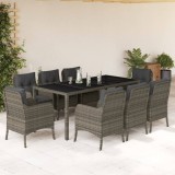 VidaXL Set mobilier grădină cu perne, 9 piese, gri, poliratan