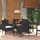 VidaXL Set de masă pentru grădină cu perne, 5 piese, negru, poliratan 3095011