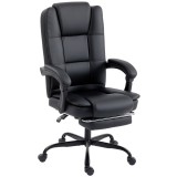 HOMCOM Scaun Birou Ergonomic Reclinabil Rotativ din Piele PU cu Suport pentru Picioare, &Icirc;nălțime Reglabilă, Negru | Aosom Romania