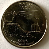 AMERICA QUARTER 1/4 DOLLAR 2003 LITERA D.(Farul Pemaquid Point - MAINE),BU, America de Nord, Cupru-Nichel