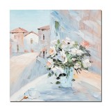 Tablou 3D flori pictat manual, Invitatie la o cafea, 50x50cm ulei pe panza, Valentin Pop