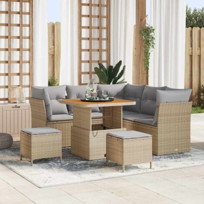 vidaXL Set de canapele pentru grădină 8 pcs Bej poliratan foto
