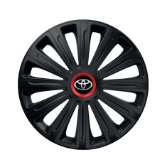 Set 4 Capace Roti pentru Toyota, model Trend Black Cu Inel Rosu, R15