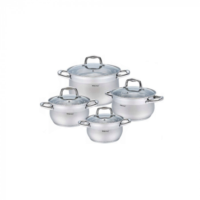 Set de 4 oale cu capac, inox, dimensiuni 16,18,20,24 cm, fund termic multistrat, Kinghoff