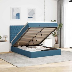 vidaXL Cadru pat otoman cu saltele Albastru &icirc;nchis 140x190cm catifea