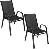 Set 2 scaune de gradina negre cu cadru metalic si textilene