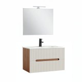 Cumpara ieftin Trent Mobilier de baie 80 cm lavoar ceramic (2 sertare) cu oglindă 60x80 cm sunset stejar-alb