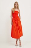 Never Fully Dressed rochie Lola culoarea portocaliu, midi, evazată, NFDDR1403