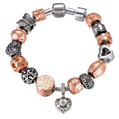 Bratara charmbracelet cu cristale Swarovski Philip Jones dama, argintiu/rose gold, 18.5 cm lungime foto