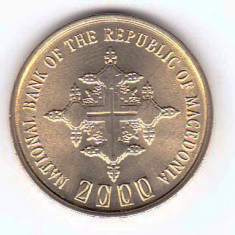 Moneda Macedonia 1 Denar 2000 - KM#27 UNC ( mule - fata KM#9, revers KM#2 )