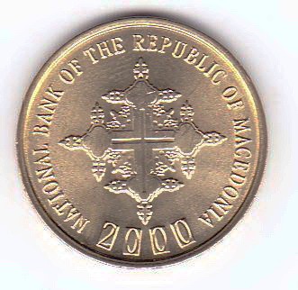 Moneda Macedonia 1 Denar 2000 - KM#27 UNC ( mule - fata KM#9, revers KM#2 ) foto